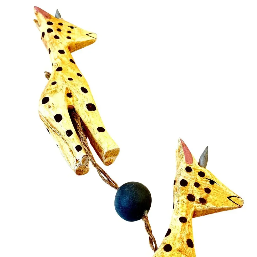 Giraffe Decor Hanging Ornament Vintage Wood + Fabric - Lot of 3 as is flaw